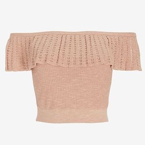 EXPRESS Metallic Ribbed Off The Shoulder Cropped Sweater size:XL Color: Tuscany